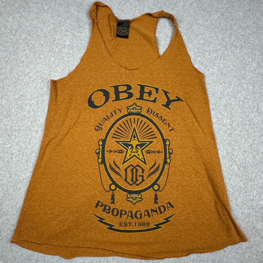 Obey Propaganda‎ Quality Dissent Tank Top Burnt Orange Graphic Racerback L